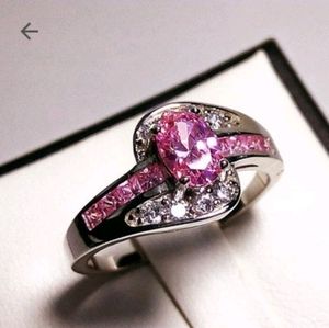 Sparkly Pink Topaz & White Sapphire Silver Ring